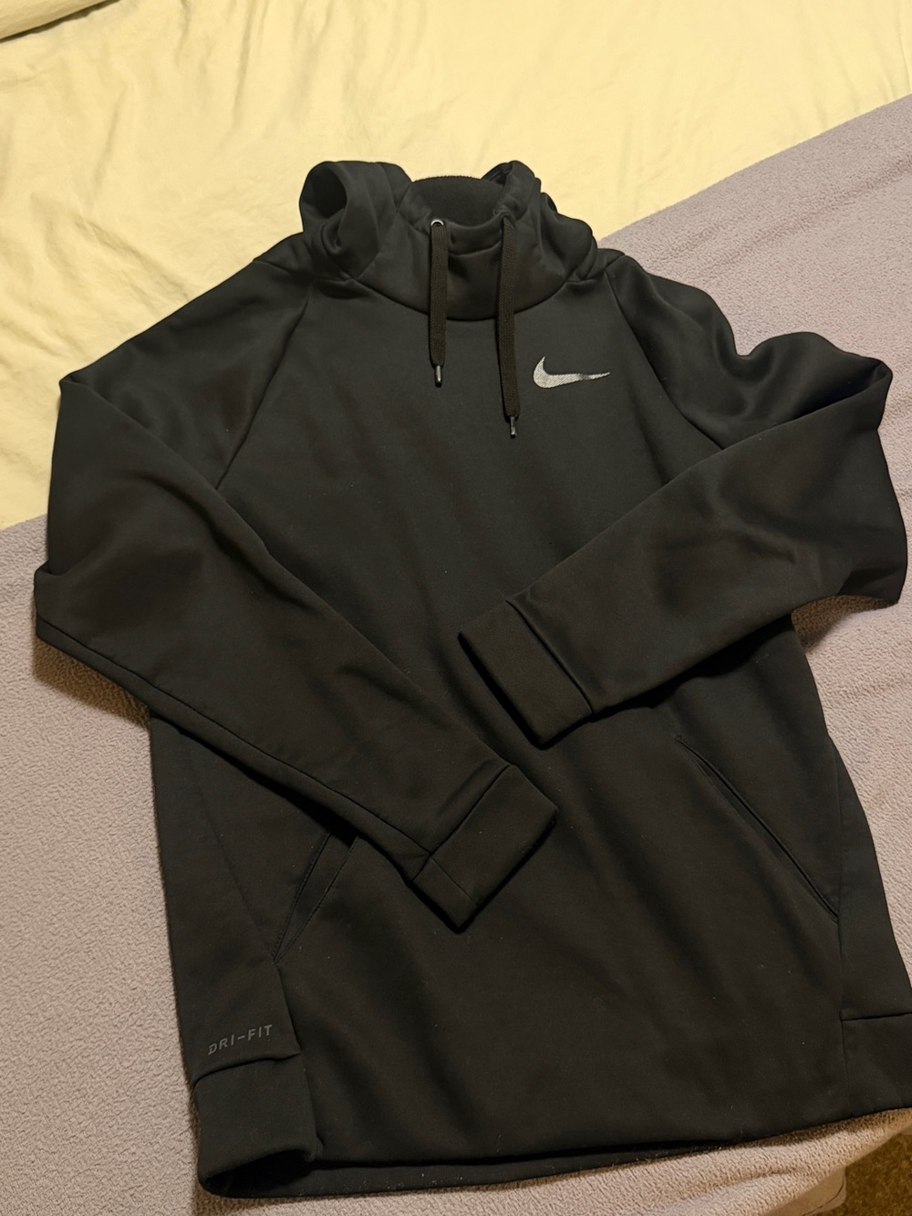 Nike Black Dri-Fit Pullover Hoodie with Silver Swoosh